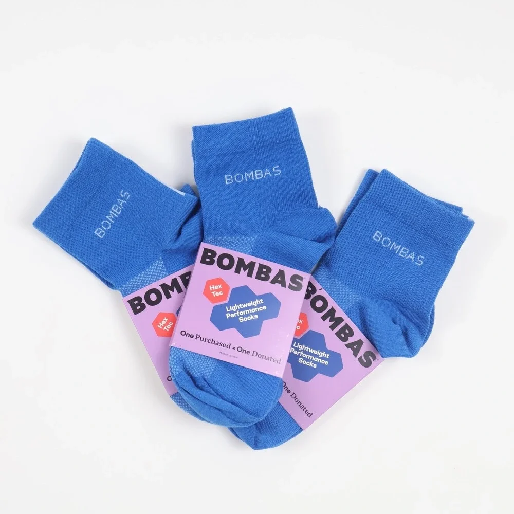 Bombas Lightweight Performance Socks Hex Tec Blue Solid Medium NWT